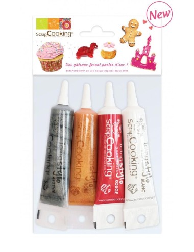 4 icings stylos or, choco, blanc, rouge