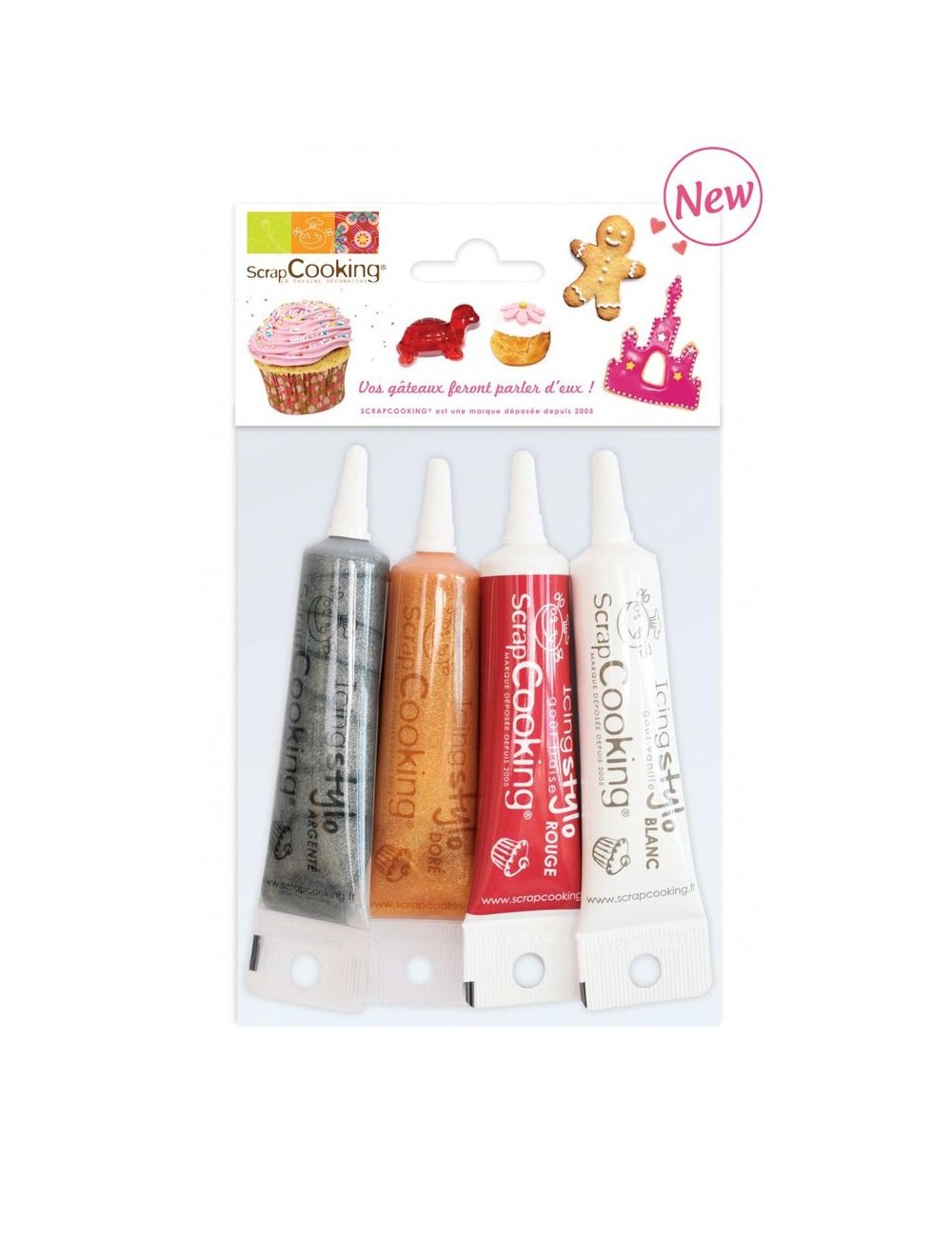4 icings stylos or, choco, blanc, rouge