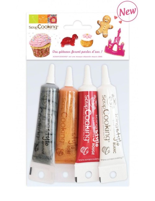 4 icings stylos or, choco, blanc, rouge
