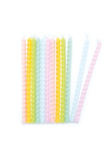 12 BOUGIES LONGUES TORSAD PASTEL