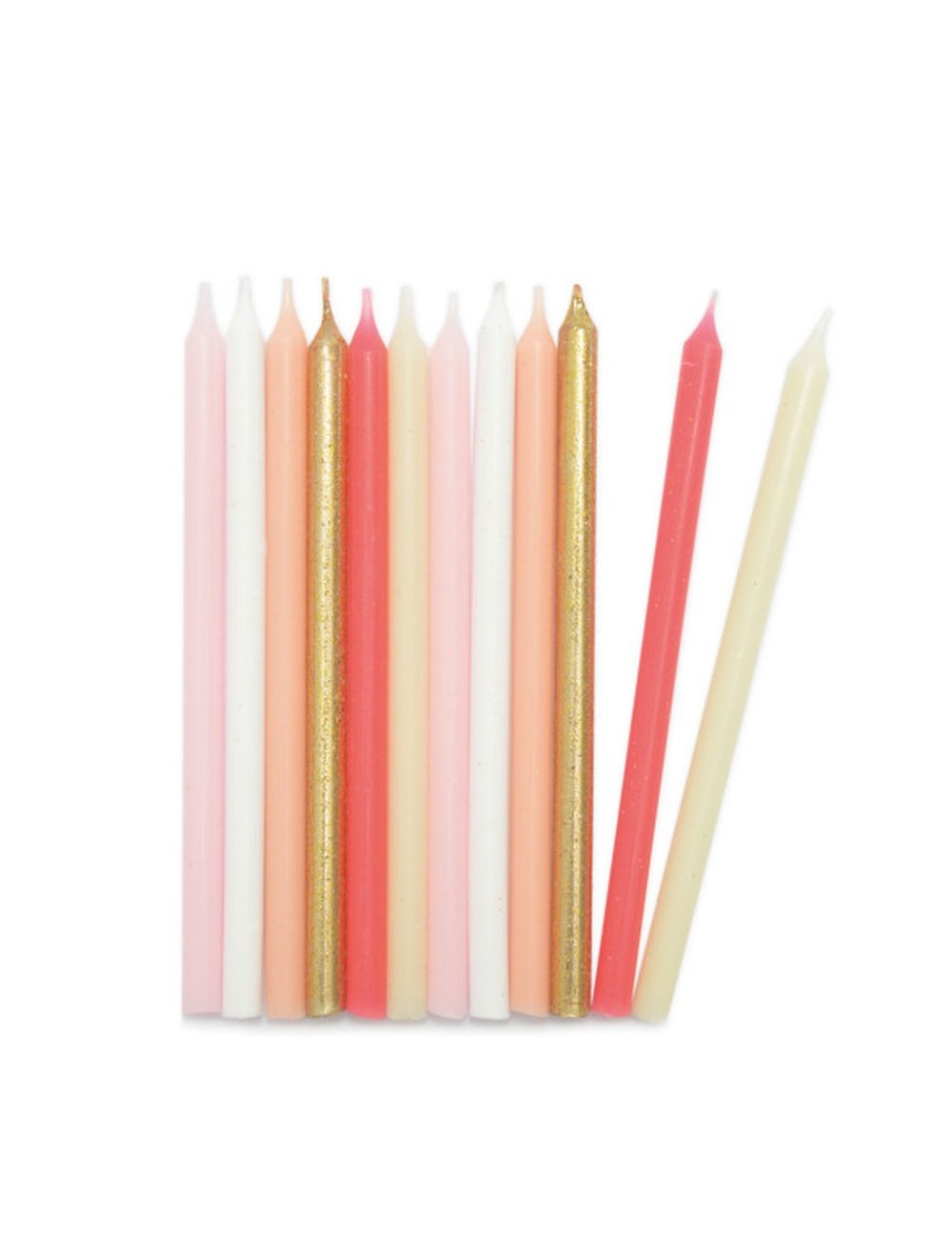 12 BOUGIES LONGUES ROSE ET OR 12CM