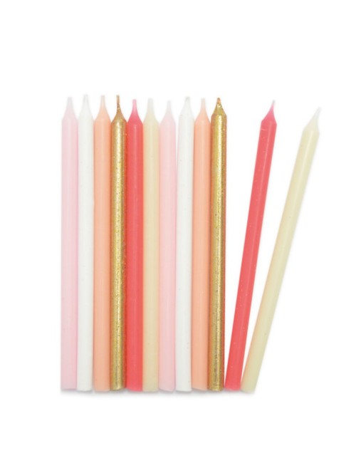 12 BOUGIES LONGUES ROSE ET OR 12CM