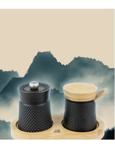 Moulin À Poivre Bali Fonte Noir Et Sa Coupelle À Sel En Coffret Cadeau