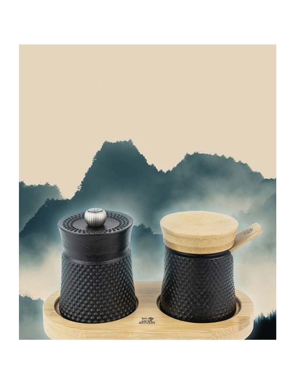 Moulin À Poivre Bali Fonte Noir Et Sa Coupelle À Sel En Coffret Cadeau