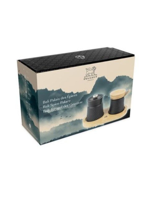 Moulin À Poivre Bali Fonte Noir Et Sa Coupelle À Sel En Coffret Cadeau
