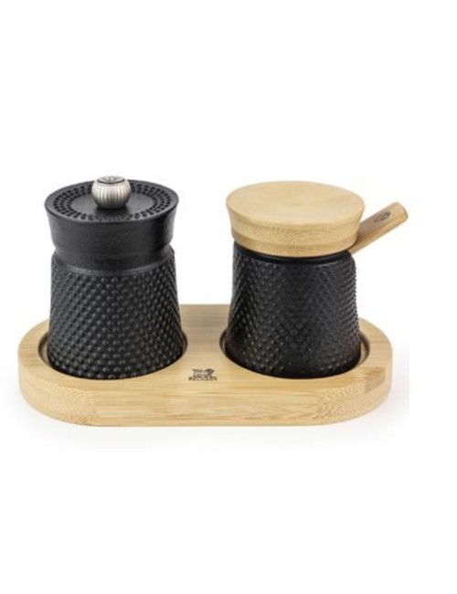 Moulin À Poivre Bali Fonte Noir Et Sa Coupelle À Sel En Coffret Cadeau