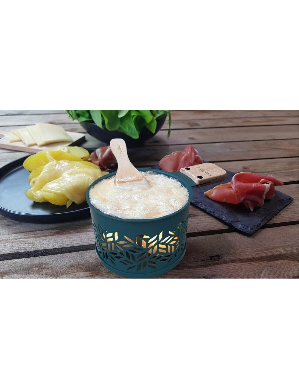 Coffret Raclette À La Bougie Lumi 2 Personnes Feuille Bleue