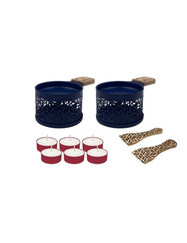 Coffret Raclette À La Bougie Lumi 2 Personnes Feuille Bleue