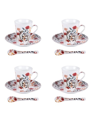 Coffret 4 Tasses Café+Cuillère 10Cl Flore