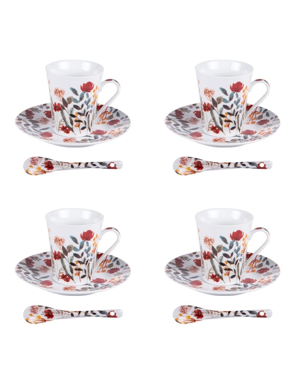 Coffret 4 Tasses Café+Cuillère 10Cl Flore