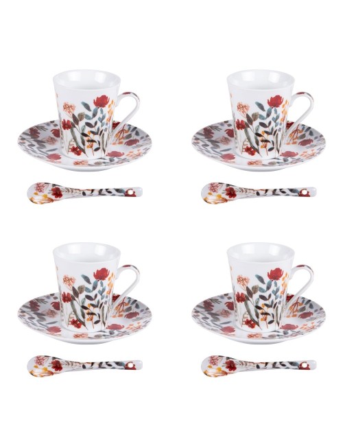 Coffret 4 Tasses Café+Cuillère 10Cl Flore