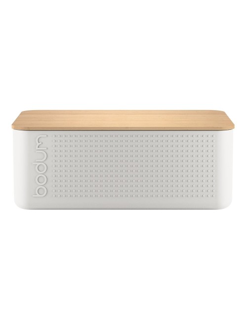 Boite À Pain Blanc Couvercle Bambou 37Cm
