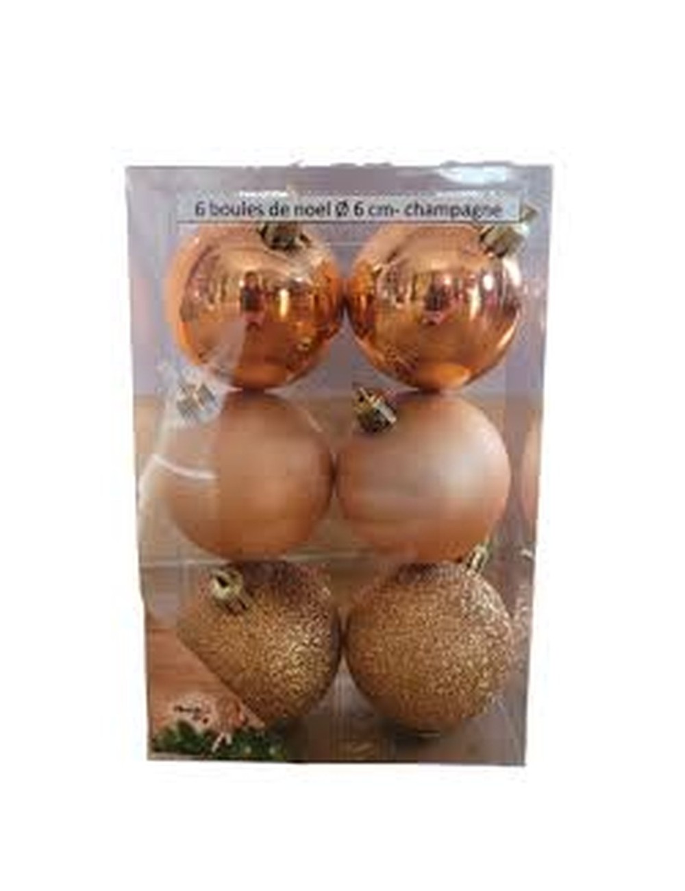 Set De 6 Boule De Noel Scintillante Champagne