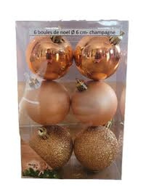 Set De 6 Boule De Noel Scintillante Champagne