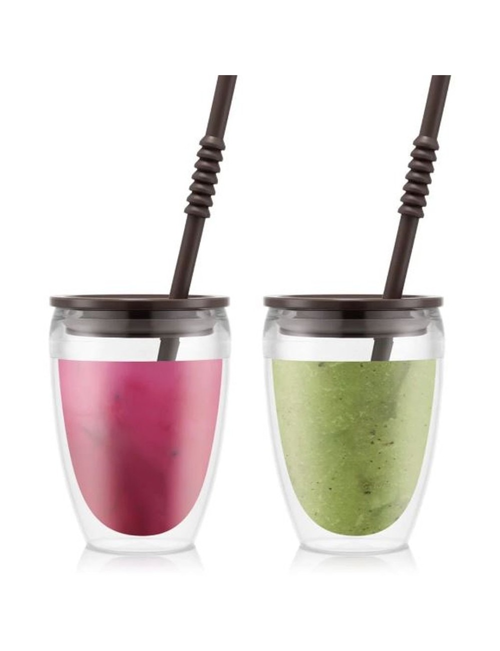 Pavina To Go Set 2 Gobelets Double Paroi Plastique, Avec Couvercle Hermétique Et Paille Silicone, 30 Cl Noir
