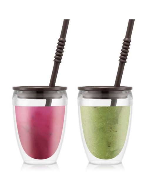 Pavina To Go Set 2 Gobelets Double Paroi Plastique, Avec Couvercle Hermétique Et Paille Silicone, 30 Cl Noir