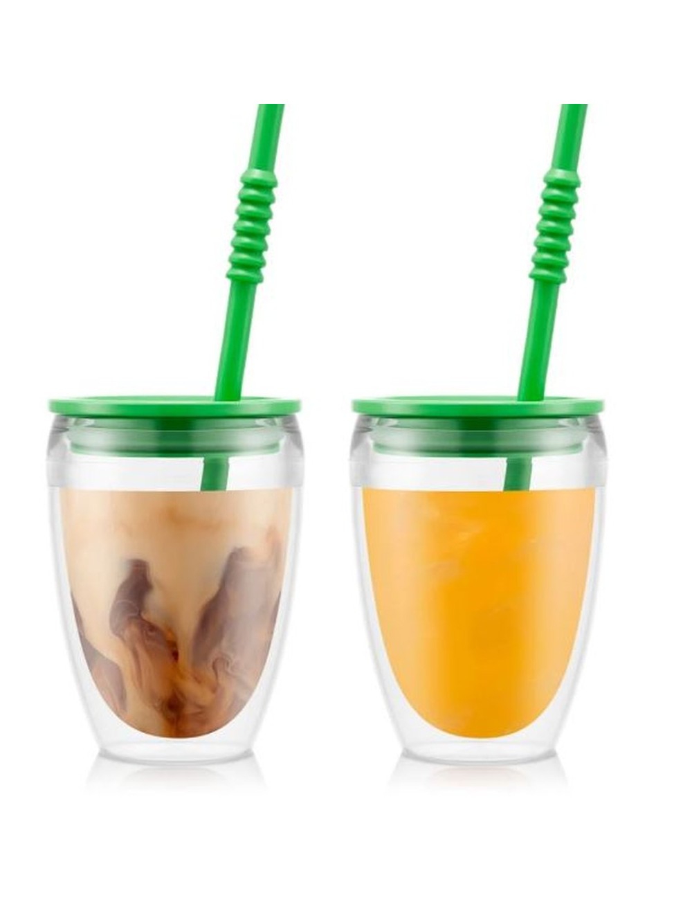 Pavina To Go Set 2 Gobelets Double Paroi Plastique, Avec Couvercle Hermétique Et Paille Silicone, 30 Cl Vert