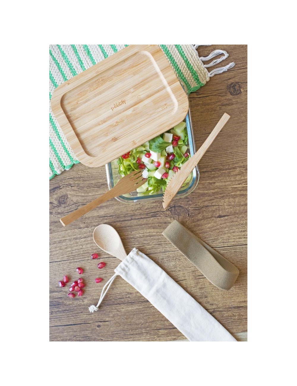Lunch Box Nomade+Couvercle En Bambou+Couverts 1000Ml