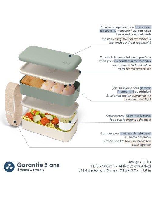 Set Lunch Box + Couverts De Couleur Vert Naturel