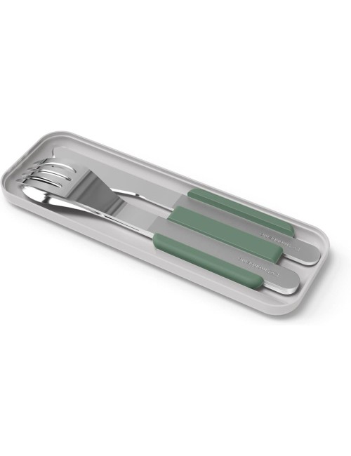Set Lunch Box + Couverts De Couleur Vert Naturel