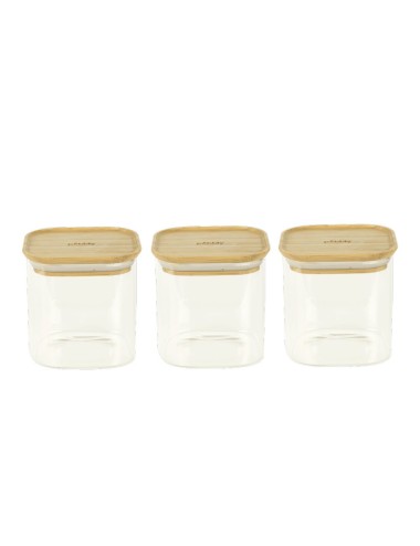 Set De 3 Boite Carré Avec Couvercle En Bambou