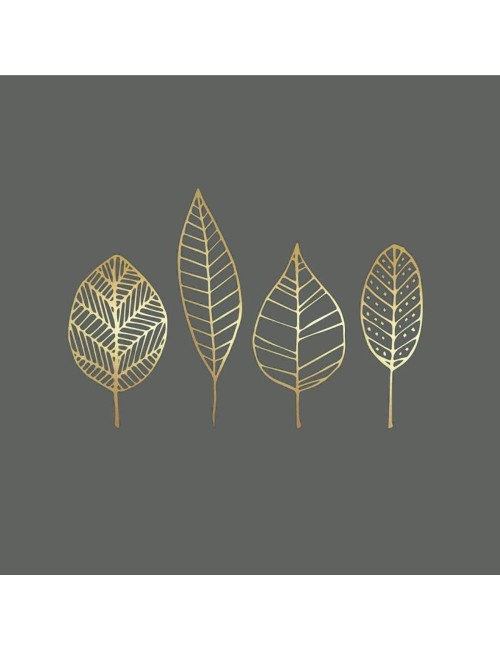 Serviettes - Feuilles D'Or Pur Anthracite - 33 X 33 Cm - 20 Pièces