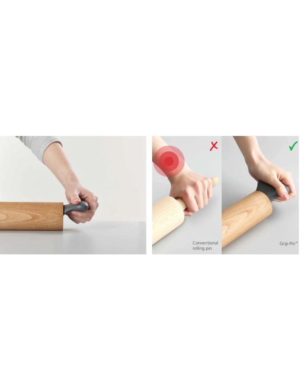 Rouleau à pâtisserie ergonomique gris Grip-Pin