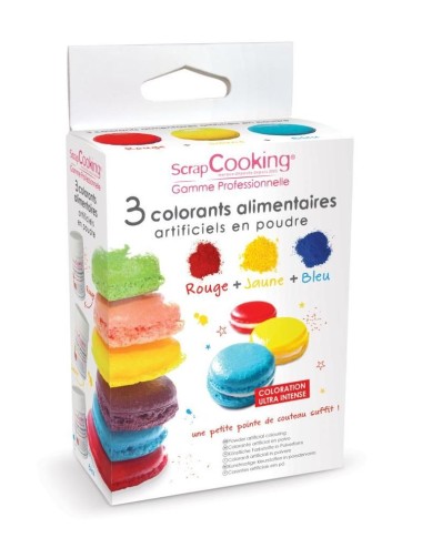 3 Colorants Alimentaires En Poudre Jaune, Rouge, Bleu