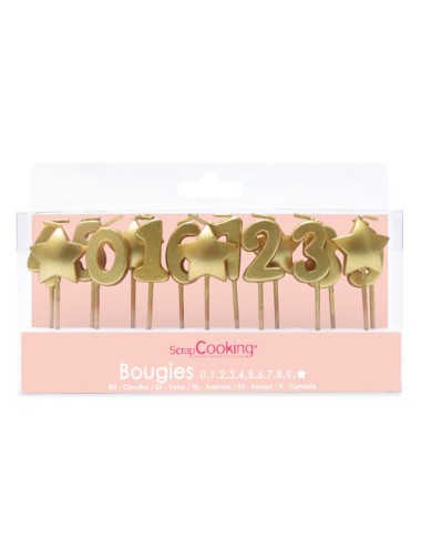BOUGIES CHIFFRES ET ETOILES DOREES