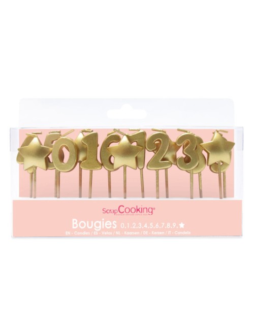 BOUGIES CHIFFRES ET ETOILES DOREES