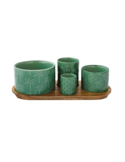 SET DE 4 COUPELLES EN PROCELAINE SUR PLATEAU ACACIA 