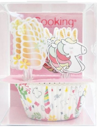 Kit pâtis24 CAISSETTES+24 CAKE TOPPERS LICORNE