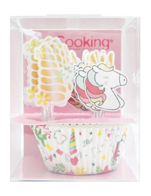 Kit pâtis24 CAISSETTES+24 CAKE TOPPERS LICORNE