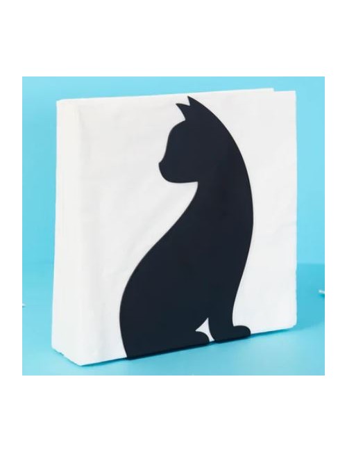 PORTE SERVIETTE FELINE NOIR METAL