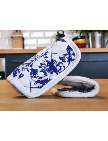 Paire De Maniques En Coton Fleurs Bleues