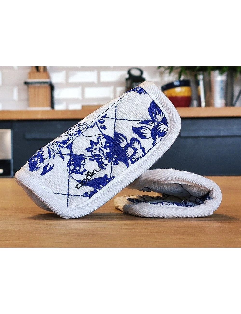 Paire De Maniques En Coton Fleurs Bleues